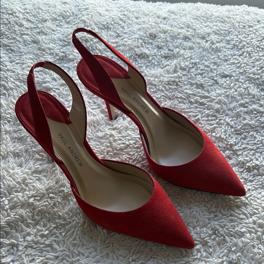 Paul Andrew Red Suede Slingback Heels New With Out Box